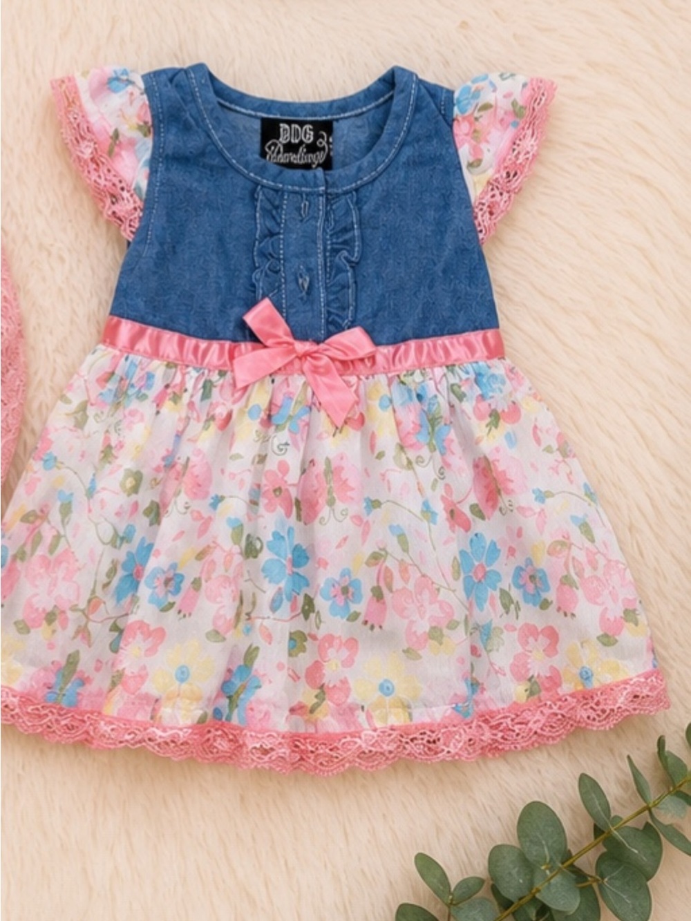 DDG Darlings Baby Girl Fit & Flare Dress Multicolor Pink Bow Size 6-9M